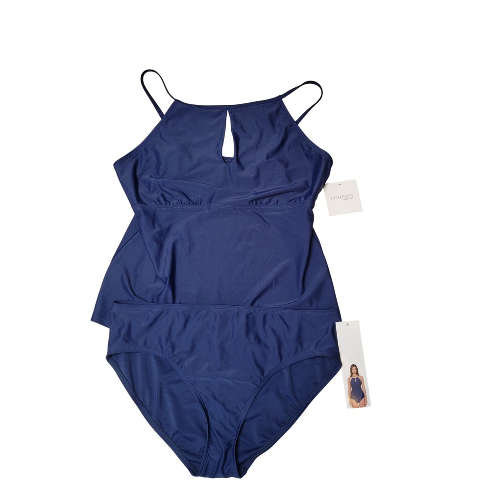 Company Ellen Tracy Tankini Swimsuit Set Womens 14 Bot 18 Top Navy Keyhole High